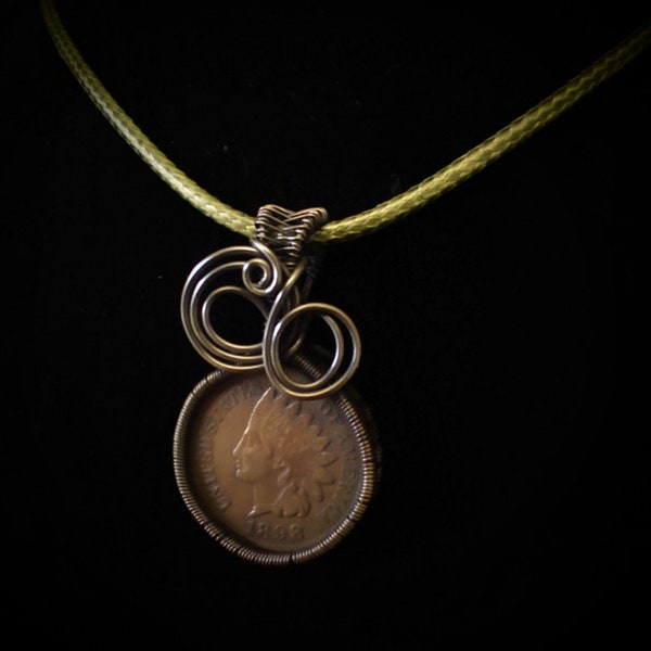 1898 Indian Head Penny / Antiqued Copper Wire Wrapped Pendant