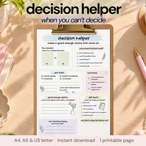 Decision Helper Printable | Decision Making Worksheet | Overthinking & Choices