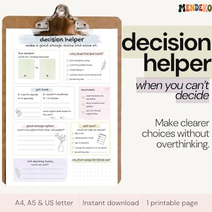 Decision Helper Printable | Decision Making Worksheet | Overthinking & Choices