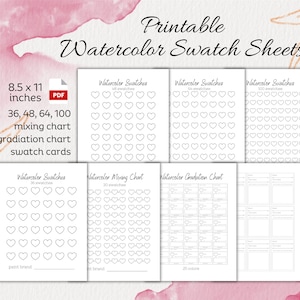 Printable Watercolor Swatch Sheets | 36,48,64,100 + Charts | 7 Pages in 1 PDF File