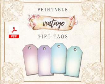 Printable Vintage Gift Tags | PDF | Multiple Colours | For Gifts Junk Journal or Scrapbook