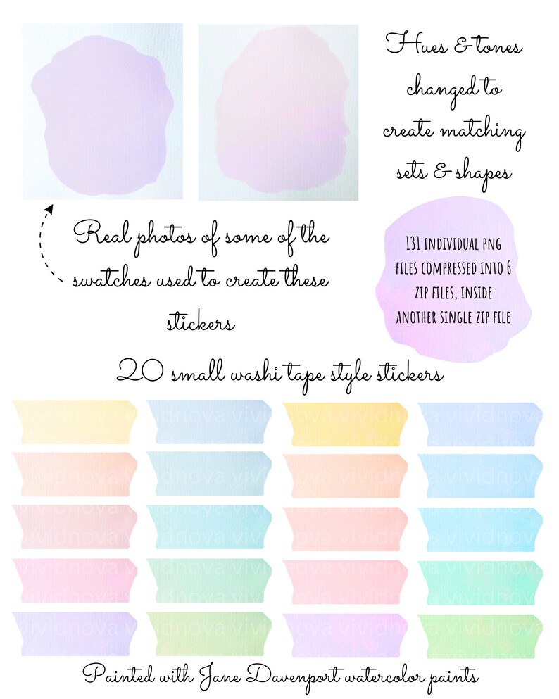 Swatch Stickers Watercolor Swatches Pre-cropped Digital Stickers | 131 Individual PNG ...