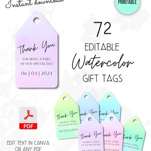 Editable Watercolor Gift Tags | 72 Printable Gift Tags | PDF | 6 Pages | Rainbow Sets | Multicolor Variety Pack