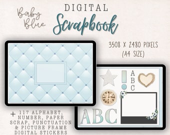 Kit de scrapbooking numérique bleu ciel | Album PDF avec 117 autocollants numériques