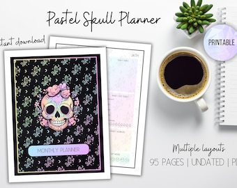 Pastel Goth Skull Printable Planner Bundle | Undated | 95 Pages | 1 Year Planner | Many Options | Witchy Planner | PDF Format