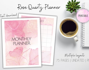 Rose Quartz Undated Monthly Planner Bundle Printable | 75 Pages | Pink Printable Planner | PDF