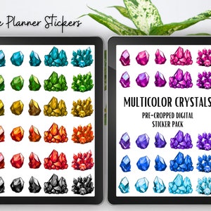55 Pre-cropped Rainbow Crystal Gems Stickers For Digital Planner | Variety of Colors and Shapes | Decorative Crystal Gemstone Stickers Pack