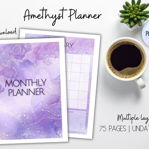 Amethyst Undated Monthly Planner Bundle Printable | 75 Pages | Purple Printable Planner | PDF