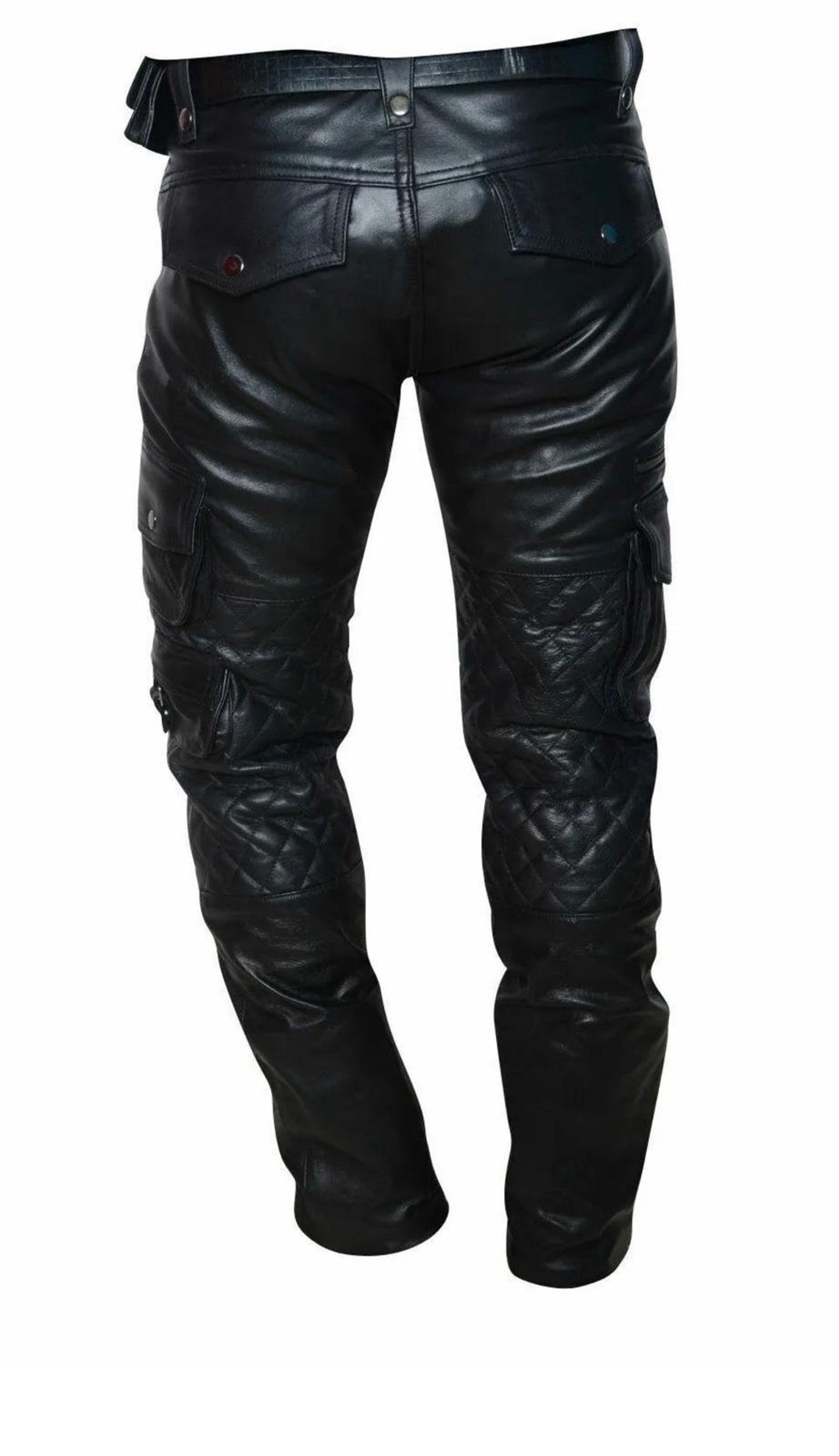 Men's Cargo Pant Leather Black Leather Pant Motorcycle Etsy