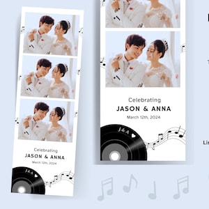 Vinyl Record Music Themed Wedding Engagement Photo Booth Template, 2x6 strip, Canva Editable Template for Music Lovers
