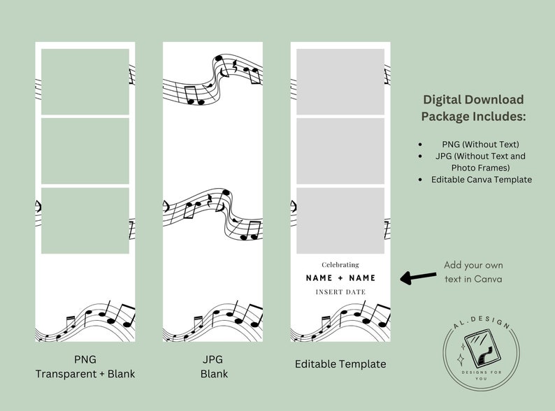 Music Notes Photo Booth Music Themed Wedding Engagement Photo Booth Template, 2x6 Strip, Photo ...