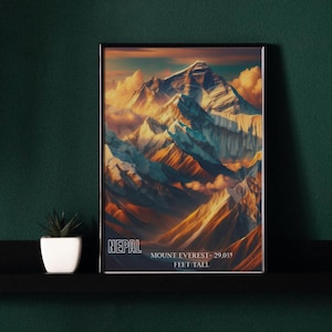 Mount Everest Wall Art, Himalayan Peaks Print, Digital Art, Nepal Mountains Gift, Adventure Travel Poster, Home Décor