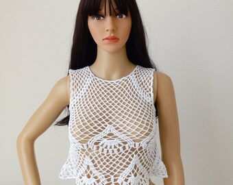 Crochet Blouse, Hand Knitted Blouse, Sleeveless Top, Crochet Top for women.