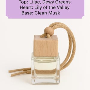 Lilac Gardens Car Diffuser | Floral Spring Fresh | Square Glass | Wood Cap | Refillable Hanging Air Freshener