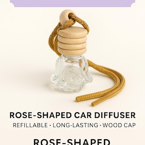New Car Fresh Car Diffuser | Rose Glass Bottle | Clean Masculine Scent | Wood Cap | Refillable Air Freshener
