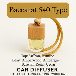 Baccarat 540 Type Car Diffuser | Square Glass | Luxury Scent | Wood Cap | Refillable Hanging Air Freshener