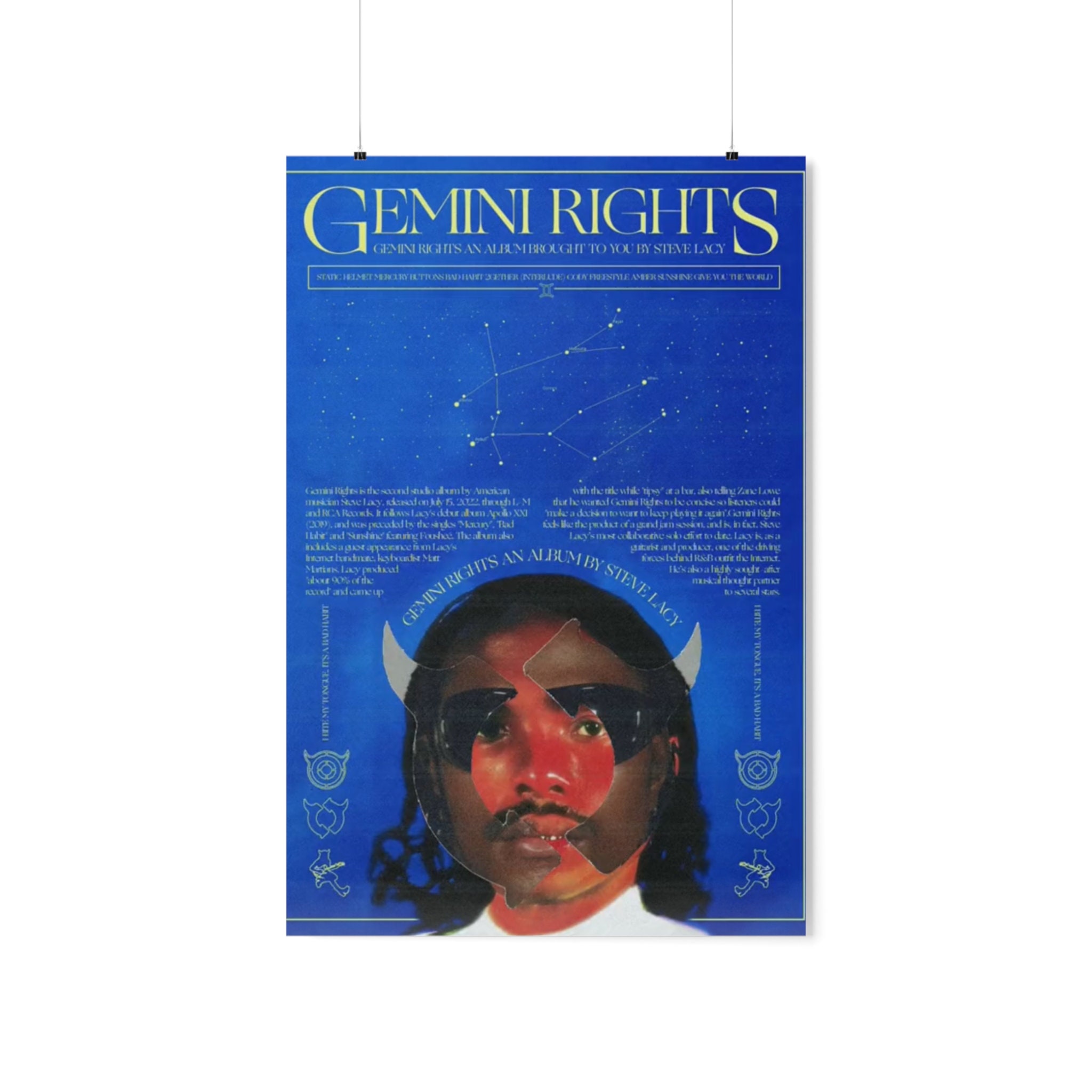 Steve Lacy Gemini Rights Poster Printed on the Retro Vinyl Record
