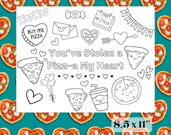 Valentine's Day Activity Coloring Mat, Printable Valentines Day Placemat for Kids, Heart Coloring Page, Kids Valentine Worksheet