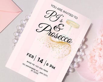 PJs and Prosecco Bachelorette Invitation, Pajamas and Prosecco Bachelorette, Prosecco Bridal Shower, Champagne Party Invite