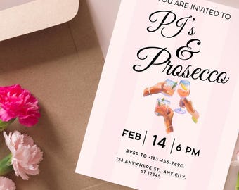 PJs and Prosecco Bachelorette Invitation, Pajamas and Prosecco Bachelorette, Prosecco Bridal Shower, Champagne Party Invite