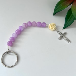 Catholic One Decade Rosary Keychain, Purple Kunzite, Catholic Prayer Beads