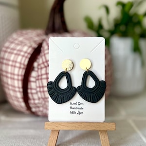 Black & Gold Dangle Earrings | Handmade | Neutral | Elegant | Polymer Clay | Fall Style | Everyday Style