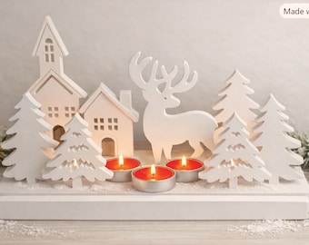 Ceramic painting blanks: Tealight holder insert, winter landscape made of Raysin, light house, snowman - winter decoration