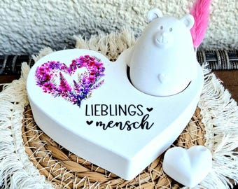 Heart-shaped tealight holder made of Raysin – Mother's Day gift, gift for a loved one, favorite place, camping, happy camper, handmade decoration