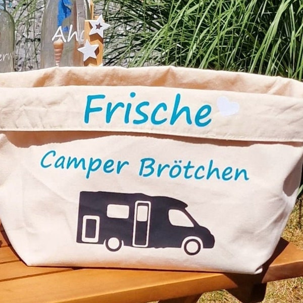 Camper Frühstückskorb, Brötchenkorb mit Holzbrettchen, Brotkorb Camping, Camping Geschenk, Camp, Frische Camper Brötchen, Camping