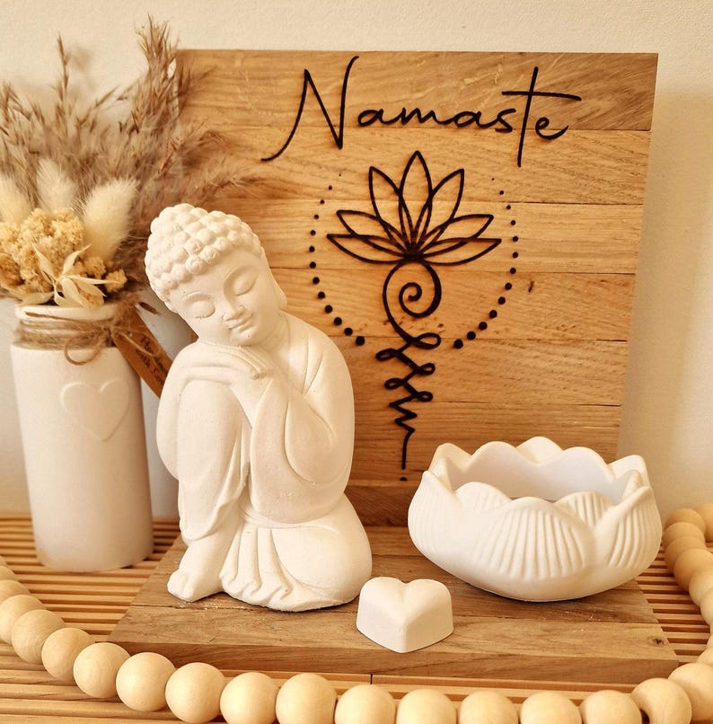 Buddha gift set with Unalome symbol, Namaste decoration set, yoga decoration set, meditation decoration, wellness gift set, spiritual decoration, mindfulness image 2