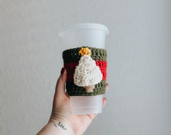 Christmas Spirit Tazza all'uncinetto a righe rosse e verdi Manica accogliente / Coozie di caffè fatto a mano
