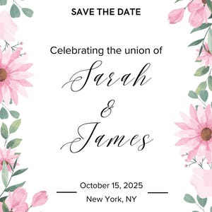 Ślubne zaproszenie Save The Date | Edytowalne | Szablon