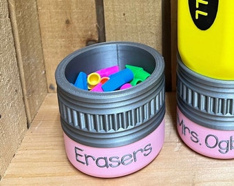 The  Pencil cap eraser bucket from Ogborn Family Farm, matches the dual sided pencil holder for teachers, made in the USA!