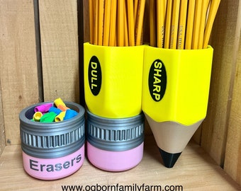 Combo - The Pencil cap eraser bucket and Dual sided Pencil Holder Combo from Ogborn Family Farm, made in the USA!