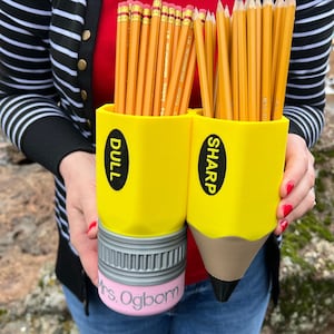 Personalized Pencil holder for primary school teachers desk sharp dull, Made in Oregon, USA. Beware of imposters using our photos.