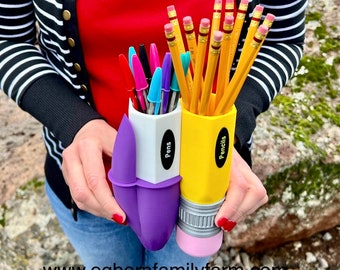 The Dual sided pen/pencil holder for teachers desk or classroom