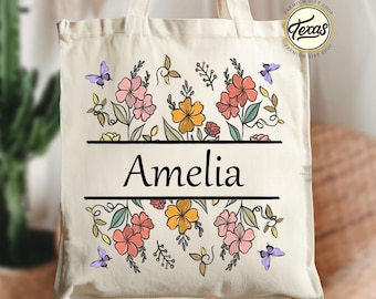 Sac fourre-tout personnalisé fleurs sauvages : cadeau floral personnalisé
