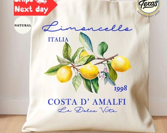 Limoncello Tote Bag: Retro La Dolce Vita Amalfi Coast Bag