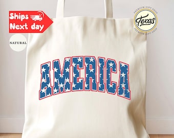 Retro 4th of July Tote Bag: Patriotic USA Flag Canvas
