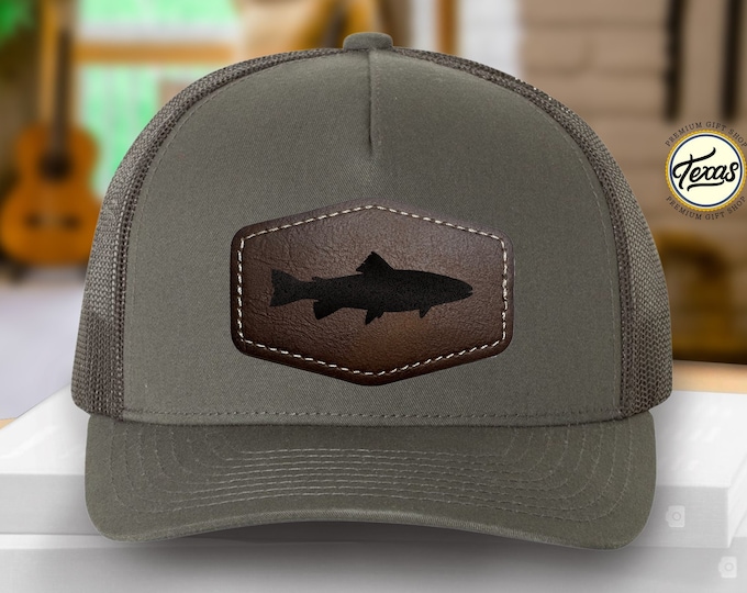 Bass Fishing Hat: Leather Patch Trucker Cap, Outdoor Apparel
