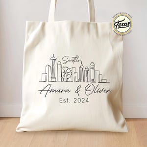 Personalized Seattle Wedding Tote Bag: Skyline Bridal Party Favor