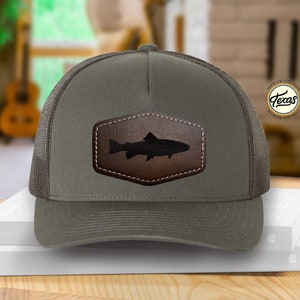 Bass Fishing Hat: Leather Patch Trucker Cap, Outdoor Apparel