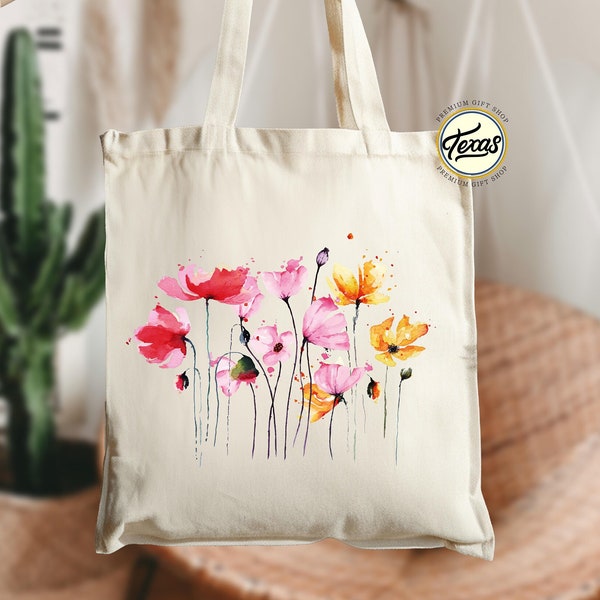 Floral Gift Tote Bags, Bridesmaid Tote, Flower Tote Bag, Market Bag, Plant Lover Tote, Totebag Gift For Her, Flower Totes, Gift for Women