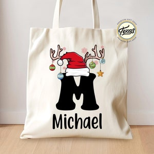 Personalized Christmas Initial Tote Bag: Custom Family Gift