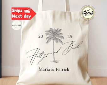 Personalized Palm Tree Wedding Tote Bag: Beach Bridal Party Favor