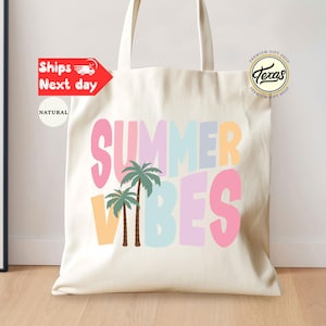 Summer Vibes Tote Bag, Colorful Summer Totes, Summer Vacation Gifts, Beach Vibes Tote Bag, Canvas Beach Tote Bag