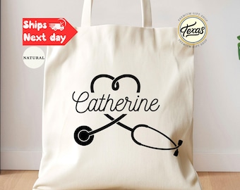 Personalized Nurse Tote Bag: Stethoscope Heart Gift