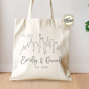 Personalized New York Skyline Wedding Tote Bag: NYC Travel Favor