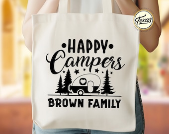 Custom Family Name Campers Tote Bag: Happy Camper Gift