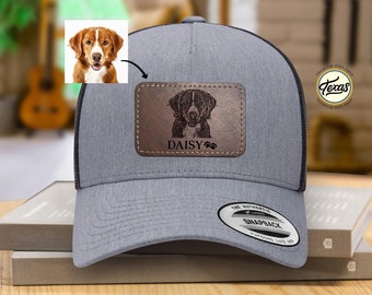 Custom Pet Portrait Hat: Personalized Leather Patch Trucker Cap